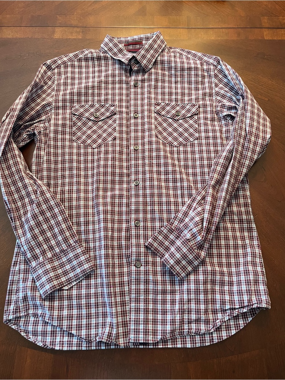 Banana Republic Men's Burgundy and White Plaid Button-Down Shirt
